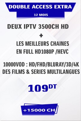 Promotion : 2 Abonnement IPTV 12 mois Mono VIP EXTRA +5000 chaines + FULL VOD 4K&3D
